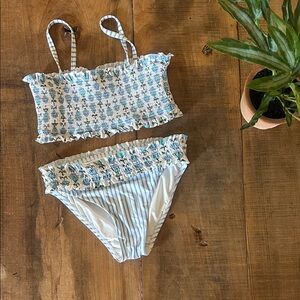 Striped Blue and White Smocked Bikini Set